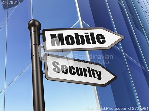 Image of Protection concept: sign Mobile Security on Building background