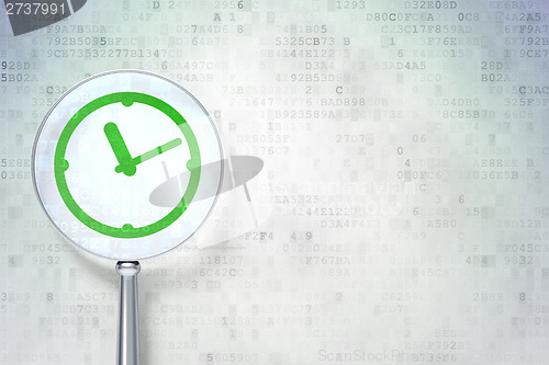 Image of Timeline concept:  Clock with optical glass digital background