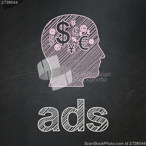 Image of Marketing concept: Head With Finance Symbol and Ads