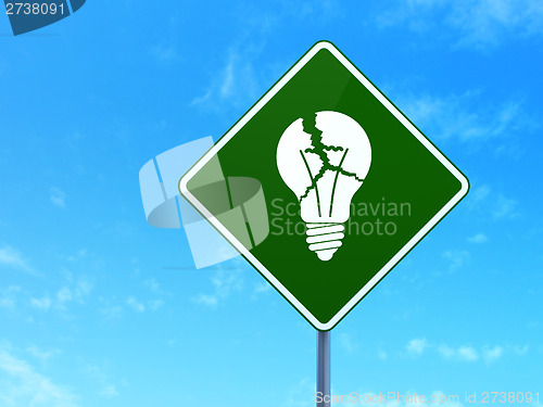 Image of Business concept: Light Bulb on road sign background