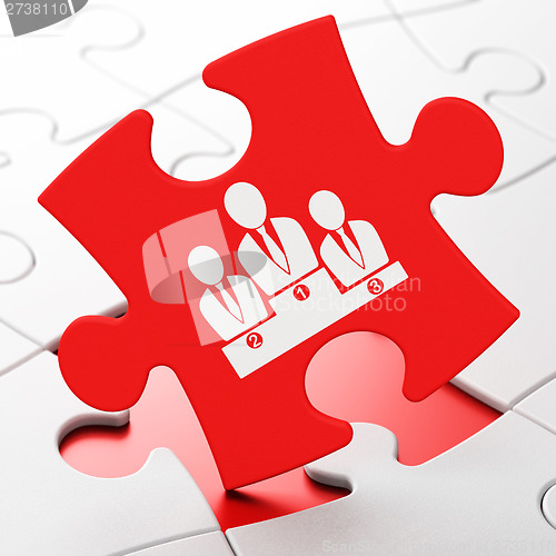 Image of Advertising concept: Business Team on puzzle background