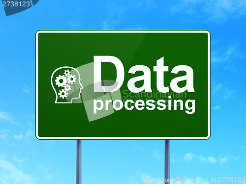 Image of Data Processing and Head With Gears on sign