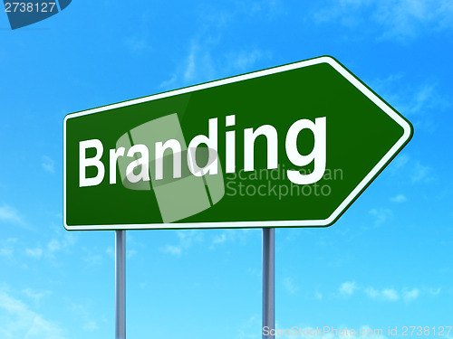 Image of Advertising concept: Branding on road sign background