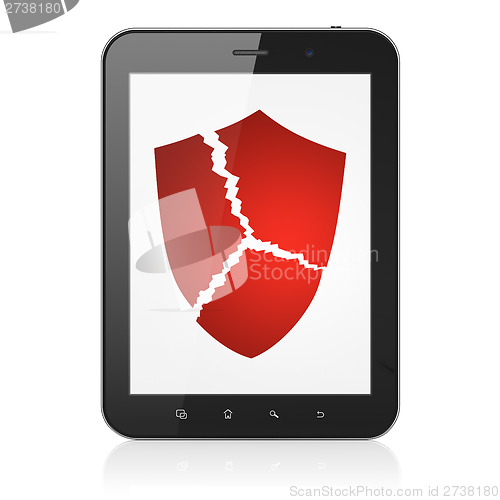 Image of Privacy concept: Broken Shield on tablet pc computer