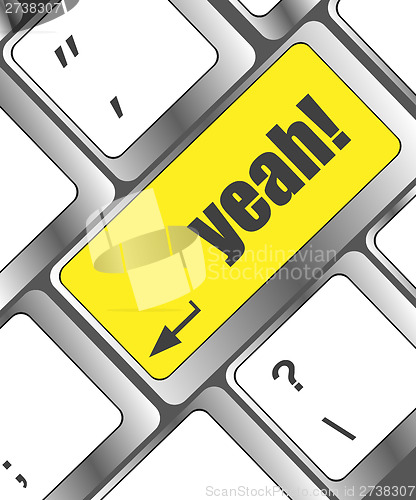 Image of yeah word on computer keyboard key