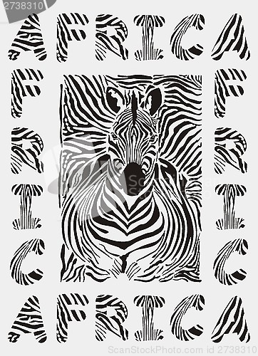 Image of Africa - background with text and texture zebras