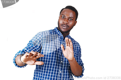 Image of Black man frightened.