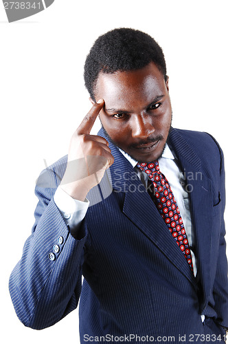 Image of Black man with finger on head.