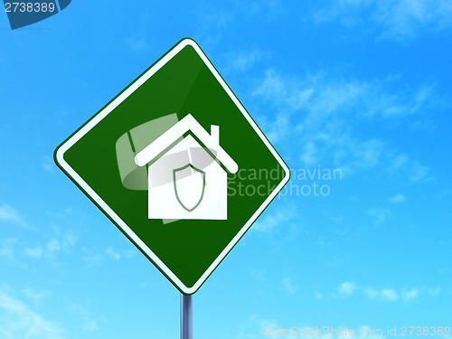 Image of Privacy concept: Home on road sign background