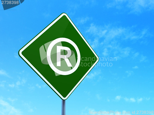 Image of Law concept: Registered on road sign background