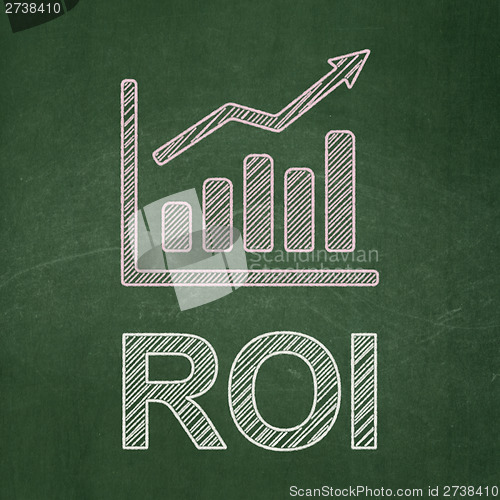 Image of Finance concept: Growth Graph and ROI on chalkboard background