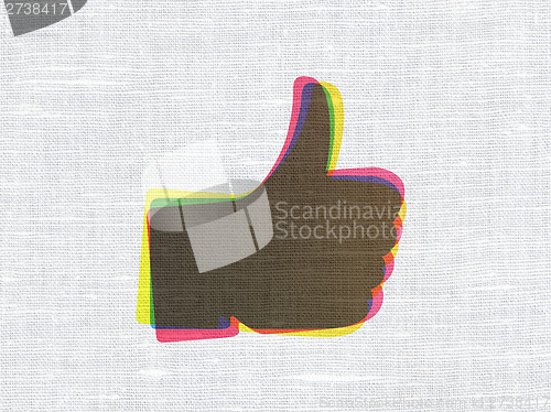 Image of Social network concept: Like on fabric texture background