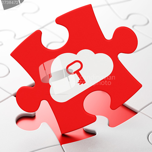 Image of Cloud technology concept: Cloud With Key on puzzle background