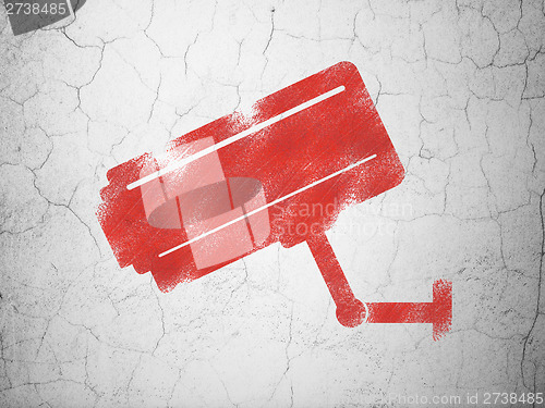 Image of Protection concept: Cctv Camera on wall background