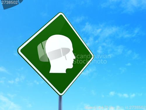 Image of Information concept: Head on road sign background