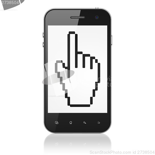 Image of Social network concept: Mouse Cursor on smartphone