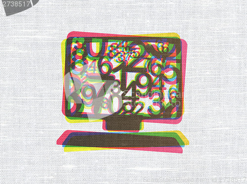 Image of Education concept: Computer Pc on fabric texture background