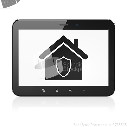Image of Business concept: Home on tablet pc computer