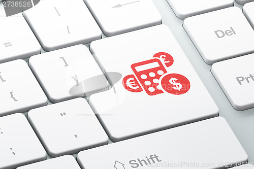 Image of Advertising concept: Calculator on computer keyboard background