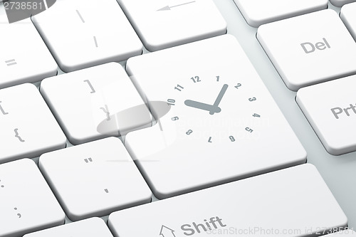 Image of Time concept: Clock on computer keyboard background