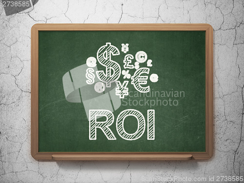 Image of Finance concept: Finance Symbol and ROI on chalkboard background