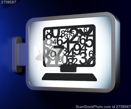 Image of Education concept: Computer Pc on billboard background