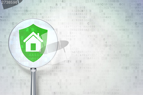 Image of Business concept:  Shield with optical glass on digital