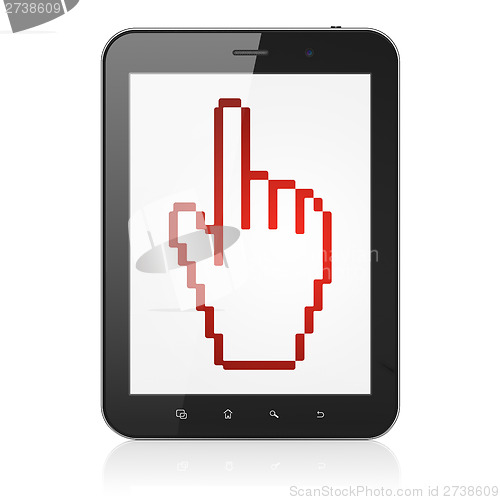 Image of Social media concept: Mouse Cursor on tablet pc computer