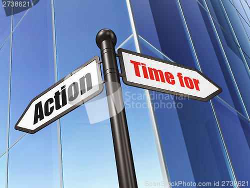 Image of Timeline concept: sign Time for Action on Building background