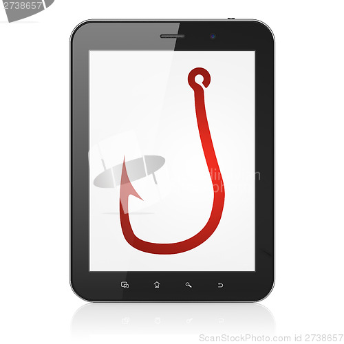 Image of Privacy concept: Fishing Hook on tablet pc computer