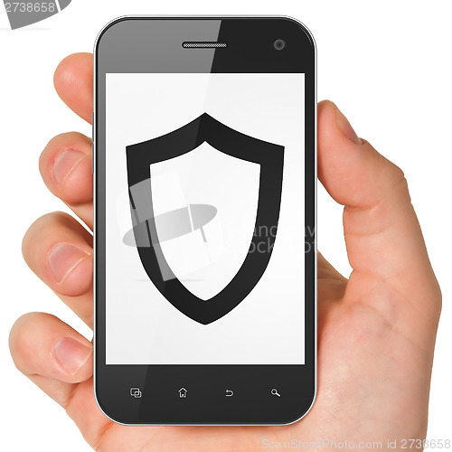 Image of Security concept: Contoured Shield on smartphone