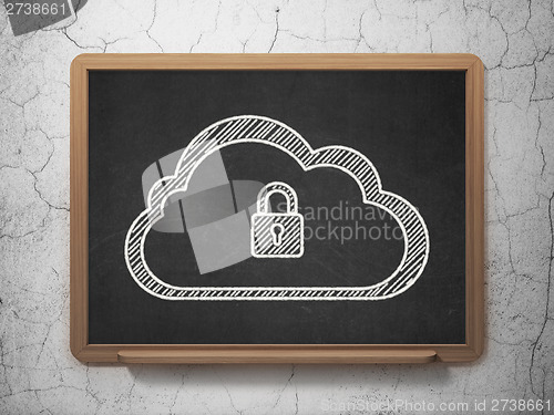 Image of Cloud computing concept: Cloud With Padlock on chalkboard