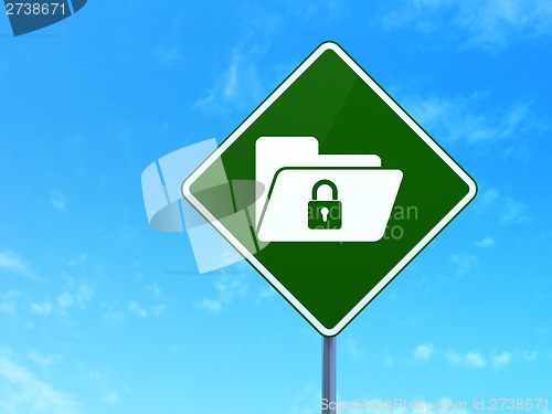 Image of Business concept: Folder With Lock on road sign background