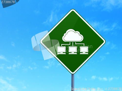 Image of Cloud technology concept: Cloud Network on road sign background