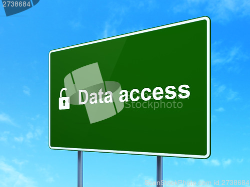 Image of Data concept: Data Access and Opened Padlock on road sign