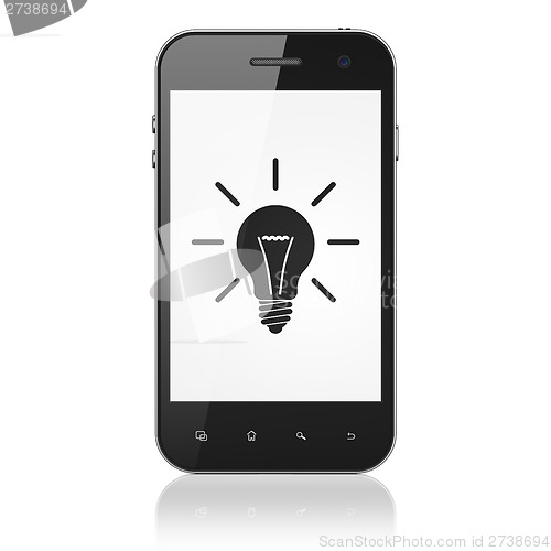 Image of Finance concept: Light Bulb on smartphone