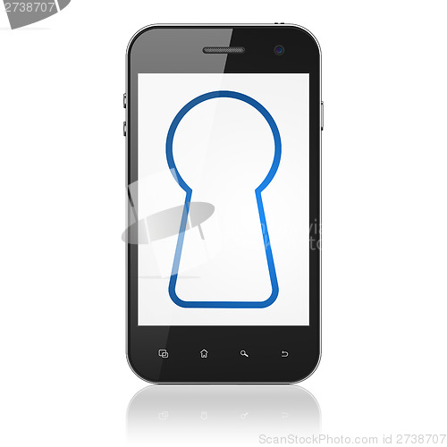Image of Security concept: Keyhole on smartphone