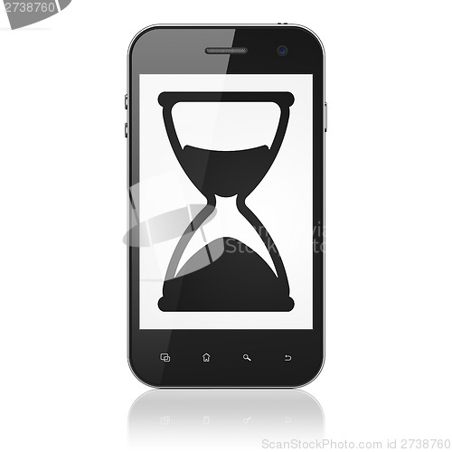 Image of Time concept: Hourglass on smartphone