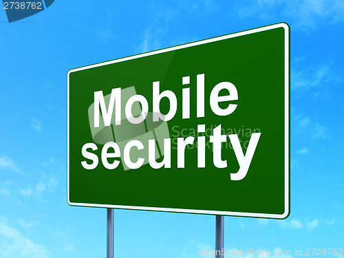 Image of Security concept: Mobile Security on road sign background