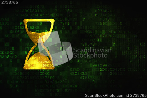 Image of Timeline concept: Hourglass on digital background