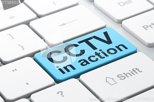 Image of Privacy concept: CCTV In action on computer keyboard background