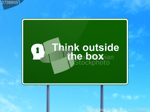 Image of Education concept: Think outside The box and Head With Keyhole