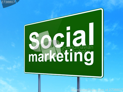 Image of Advertising concept: Social Marketing on road sign background