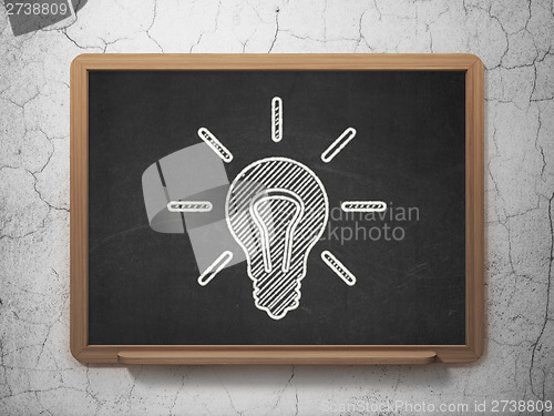 Image of Finance concept: Light Bulb on chalkboard background
