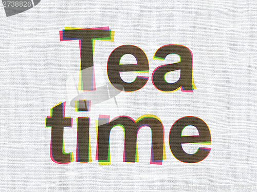 Image of Timeline concept: Tea Time on fabric texture background