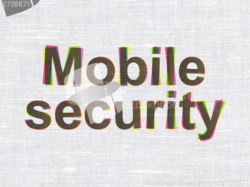 Image of Safety concept: Mobile Security on fabric texture background