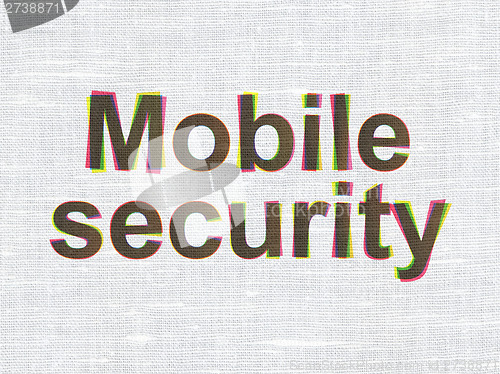 Image of Safety concept: Mobile Security on fabric texture background