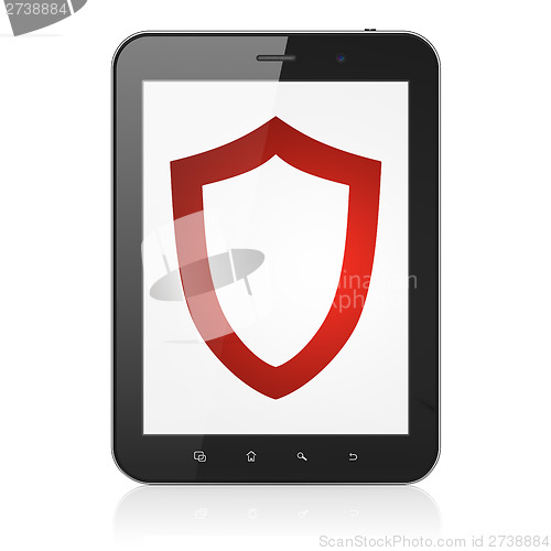 Image of Safety concept: Contoured Shield on tablet pc computer