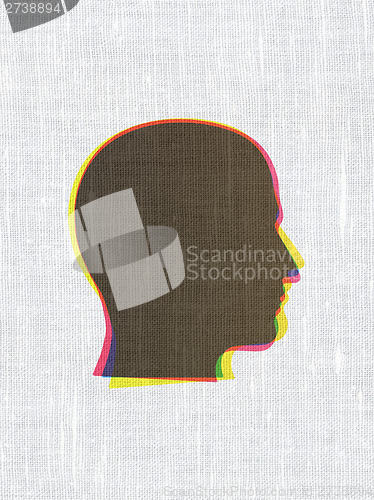 Image of Data concept: Head on fabric texture background