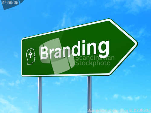 Image of Marketing concept: Branding and Head With Lightbulb on road sign